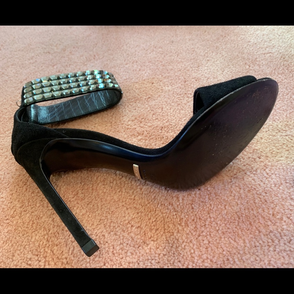 Gucci Rhinestone Black Sandal Heels Kid Scamosciato/Cristallo Size 39.5 - Picture 2 of 7